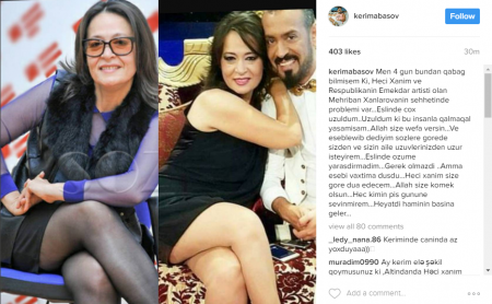 Kərim Mehriban Xanlarovadan üzr istədi